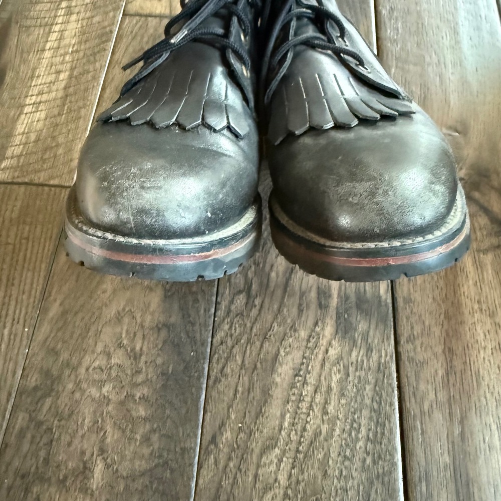 Tony Lama 7650 Womens Black Leather Kiltie Lace Up Western Work Boots Size 7 B - Picture 5 of 9